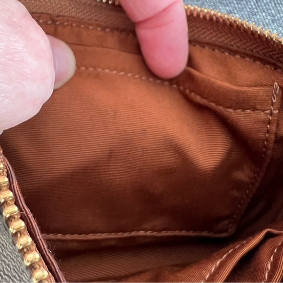 Coach Tan Brown Mini Purse Wristlet Gold Chain C Logo Coated Canvas Small Khaki - Picture 15 of 17